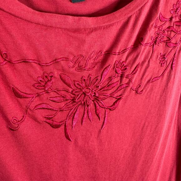 Lauren Ralph Lauren Red Short Sleeve Embroidered Cotton Modal T-Shirt Size XL - Picture 4 of 7